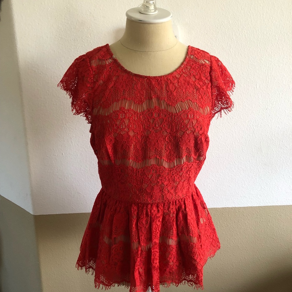 Gorgeous XS Anthropologie Red Lace Peplum top!